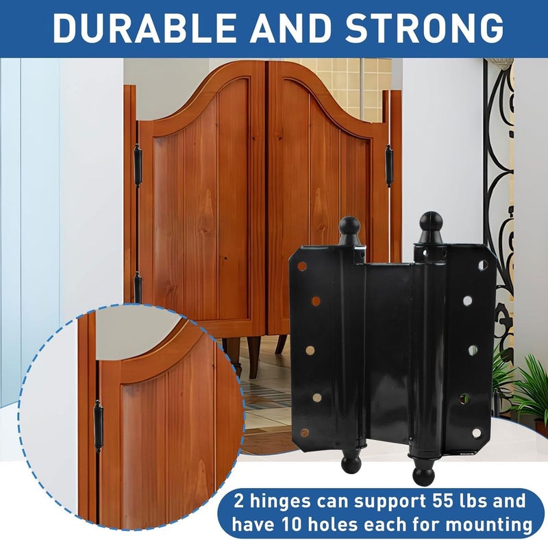 TamBee 6inch Double Action Spring Hinges, Self Closing Swinging Door Hinges Saloon Door Hinges for Cafe, Kitchen, Bar Doors, Including Pins and Screws, 2 PC - Image 4